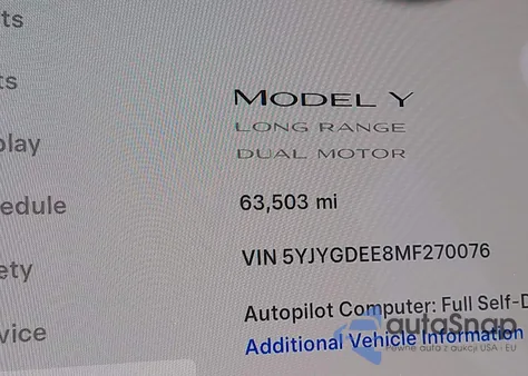 2021 Tesla Model Y Long Range Dual Motor All-Wheel Drive из США, поврежденный, VIN 5YJYGDEE8MF270076